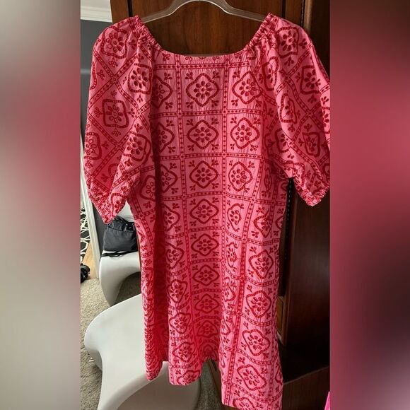 Loft Tiled Eyelet Mini Shift Dress Pink Multi - Picture 5 of 7